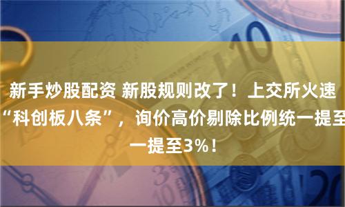 新手炒股配资 新股规则改了！上交所火速落实“科创板八条”，询价高价剔除比例统一提至3%！